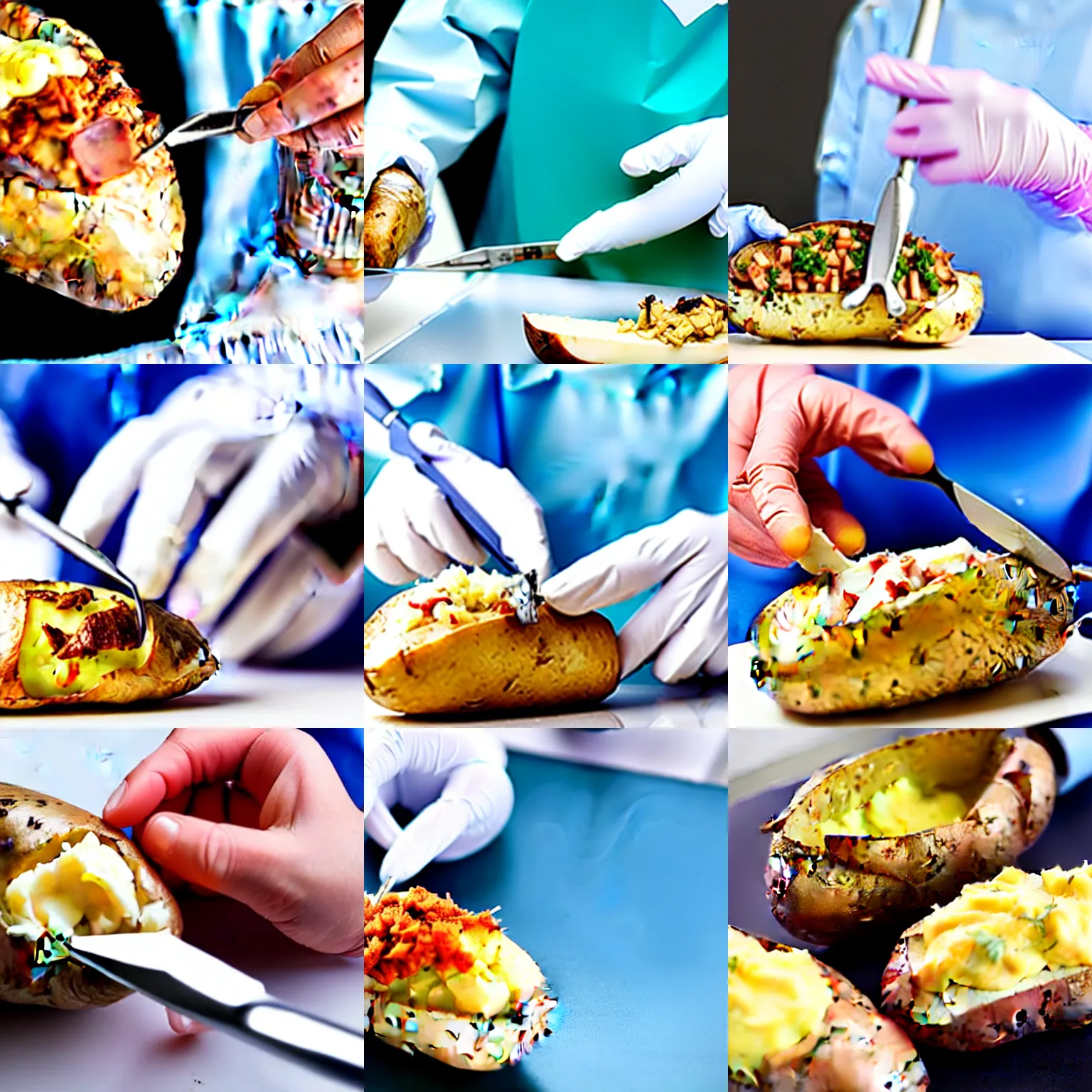 Prompt: surgeon operating on a baked potato