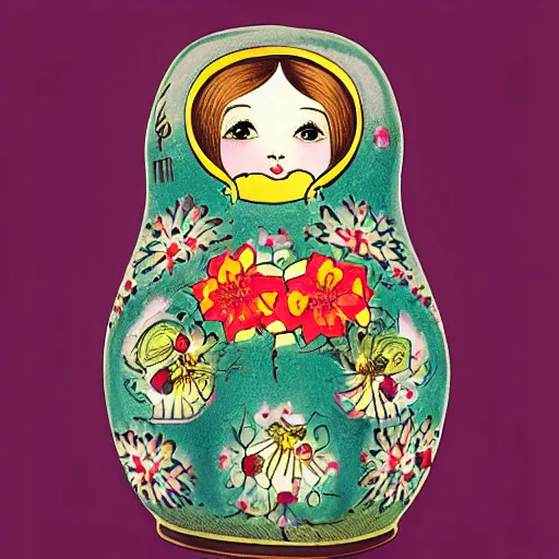 Prompt: a matryoshka doll, drawn by john tenniel