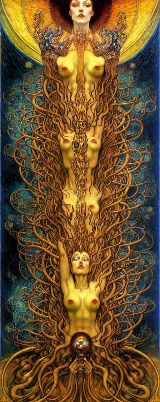 Image similar to Divine Chaos Engine by Karol Bak, Jean Delville, William Blake, Gustav Klimt, and Vincent Van Gogh, symbolist, visionary