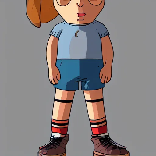 Image similar to eleven from stranger things as a family guy character, full body highdetail, artstation