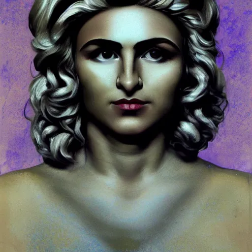 Image similar to a face portrait of electra heart as statue of david, fantasy setting, stone face, dim colors, soft lighting, atmospheric, cinematic, moody, in the style of diego koi, gina heyer, luiz escanuela, art by alyssa monk, hyperrealism, rule of thirds, golden ratio, oil on canvas