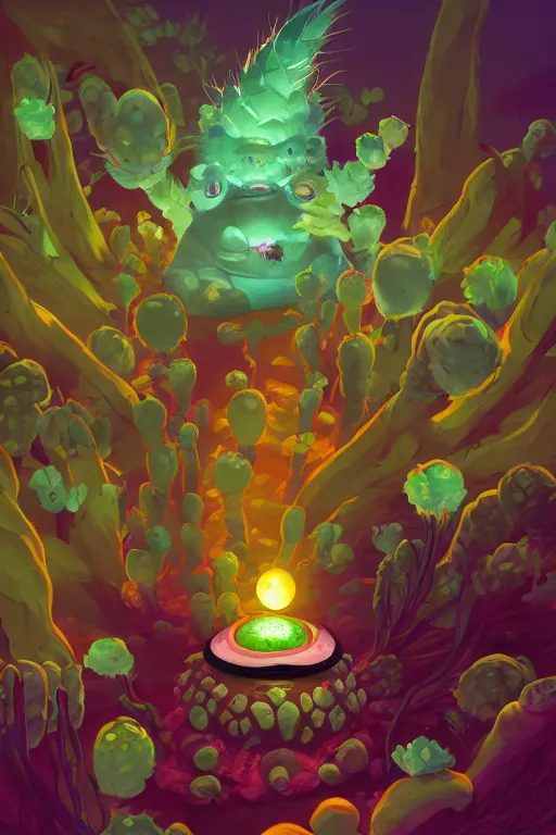 Image similar to roots cactus sushi cristal smurf ghost creature animal sushi cristal very big eye roots cactus elemental flush of force nature micro world fluo fishscale, behance hd by jesper ejsing, by rhads, makoto shinkai and lois van baarle, ilya kuvshinov, rossdraws radiating a glowing aura global illumination ray tracing hdr