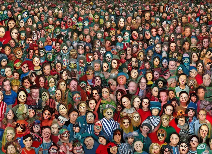 Image similar to where's waldo, lowbrow, matte painting, 3 - d highly detailed, in the style of mark ryden,