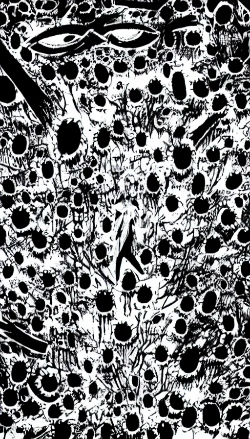 Prompt: a storm vortex made of many demonic eyes and teeth over a forest, by hideaki anno