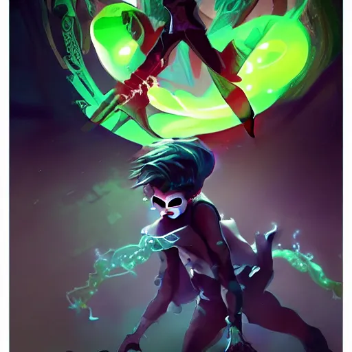 Image similar to A digital matte intricate illustration concept art of young Danny phantom with glowing green eyes and sharp teeth alt art fashion inspired art by Charlie Bowater and Artgerm and Mark Arian and Ross Tran + neon colors, wakfu colors + symmetry + greco-roman art, intricate complexity, epic composition, magical atmosphere, highly detailed, cinematic lighting + masterpiece, trending on artstation + 8k