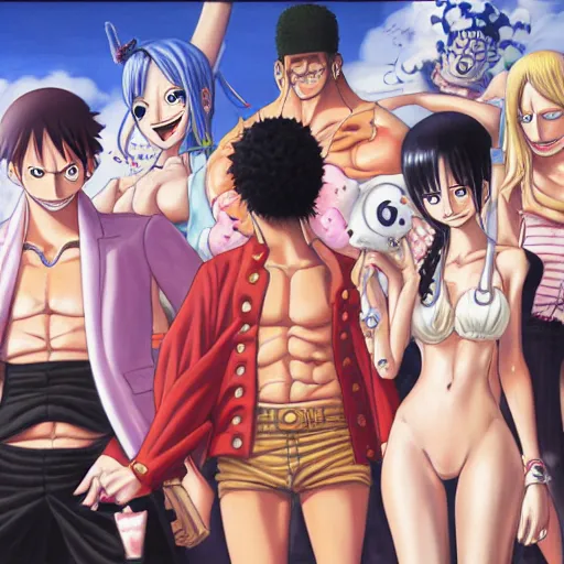 Prompt: One Piece crew by Range Murata, oil on canvas, 8k -4 n