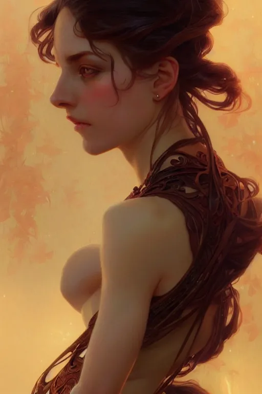 Prompt: Portrait of astonishingly beautiful girl, face, fantasy, intricate, elegant, highly detailed, digital painting, artstation, concept art, smooth, sharp focus, illustration, art by artgerm and greg rutkowski and alphonse mucha