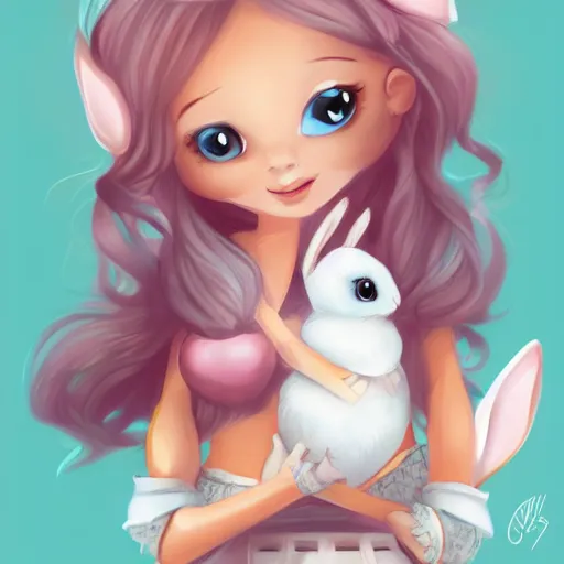 Prompt: cute princess is holding cute bunny, winner on artstation