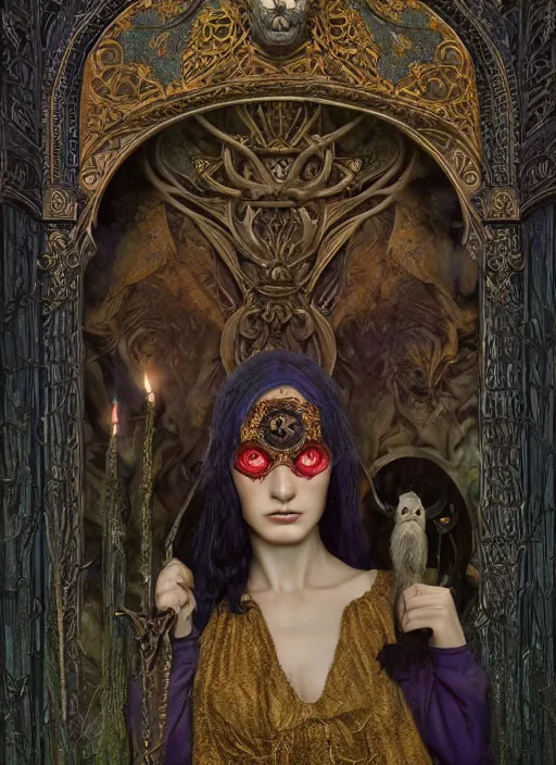 Image similar to picture inside covens den, intricate wiccan scene detailing, textless hyper ornate wiccan masks, highly detailed, lifelike, photorealistic, diffuse lighting, hdrp render, artstation, unreal 5, smooth, sharp focus, art by john collier, albert aublet, krenz cushart, artem demura, alphonse mucha