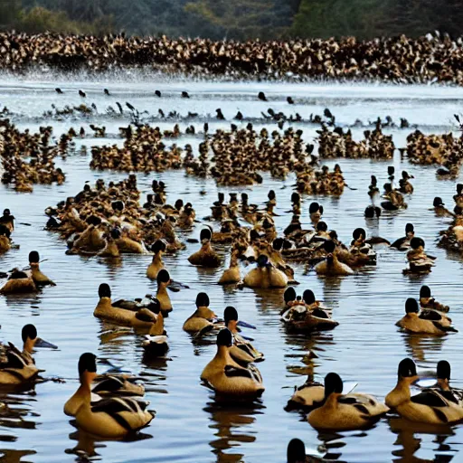 Prompt: a tsunami of ducks
