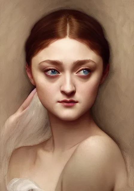 Image similar to sansa dakota fanning, intricate, elegant, highly detailed, digital painting, artstation, concept art, smooth, sharp focus, illustration, art by artgerm and greg rutkowski and alphonse mucha and william - adolphe bouguereau