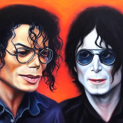 Image similar to Michael Jackson and John Lennon as rotting zombies being interviewed by Conan on a talk show, realistic, hyperrealistic, very realistic, highly detailed, very detailed, extremely detailed, detailed, oil painting, digital art, trending on artstation, HD Quality