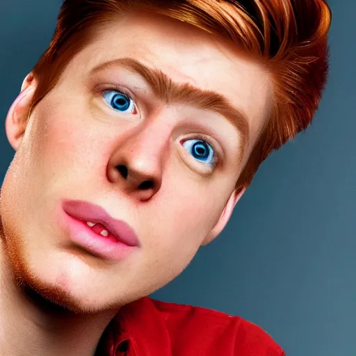 Prompt: uhd candid photo of philip j. fry, with accurate face, uhd, studio lighting, correct face, photo by annie leibovitz