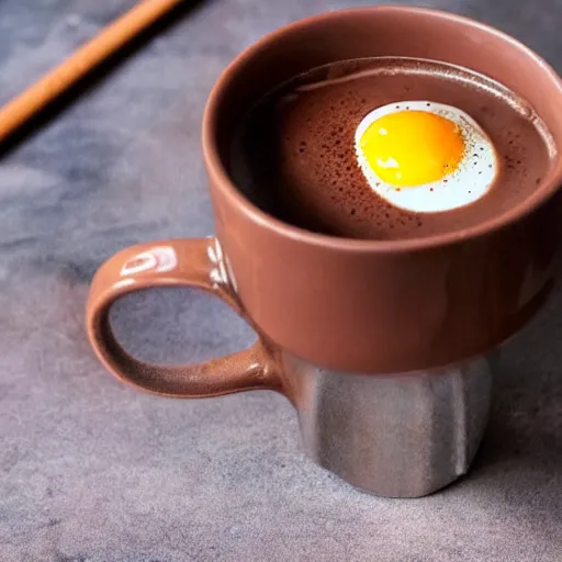 Prompt: a hot chocolate with an egg yolk on top