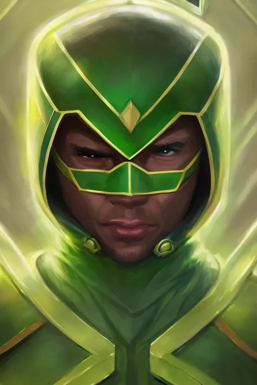 Prompt: portrait of green ranger, sharp focus, artstation, trending, by julie dillon, luis melo, tyler miles lockett, lei jin, hong lei, ken wong, adam narozanski, joy ang