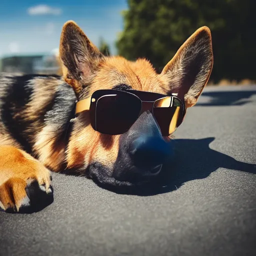 Prompt: German Shepherd wearing sunglasses, 8k photography