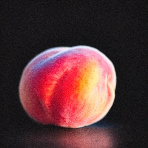 Image similar to a macro photo of a round peach's dry hairy skin, hyper realistic, hyper detailed, 35mm, very grainy film, pink volumetric studio lighting, bokeh, black background award winning shot, vogue magazine, cinematic, 8k, very closeup, elegant, tender, pastel