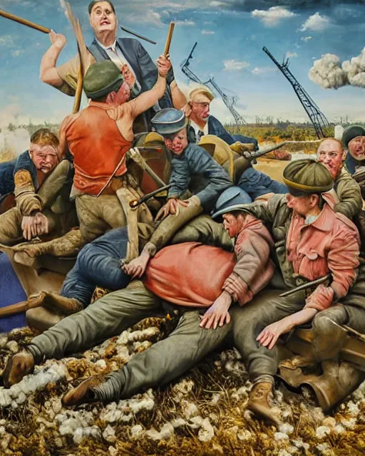 Image similar to strong political beautiful art painting conveying to europe and germany to stop worrying about the gas supplies and support ukraine in the war against the russia's aggression, high production value, intricate details, high resolution, hyperrealistic, hdr, high definition, award winning artwork, masterpiece, ultra realistic, highly detailed, hd, neo rauch