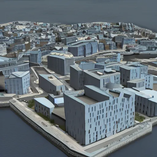 Prompt: low - poly render of the city bodø in norway