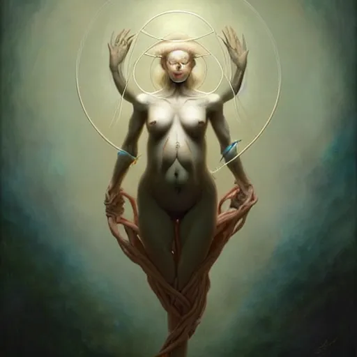 Image similar to woman tethered to a womb, in the style of peter mohrbacher by weta digital and beth cavener, high face symmetry, intricate, masterpiece, award winning, high face symmetry, intricate