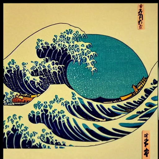 Prompt: A tsunami in the style of Ukiyoe