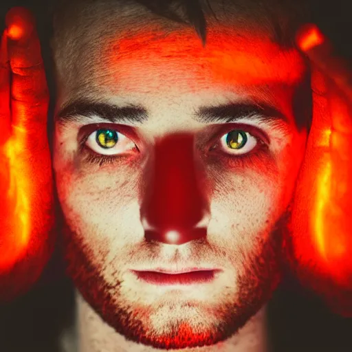 Image similar to a man with red glowing eyes