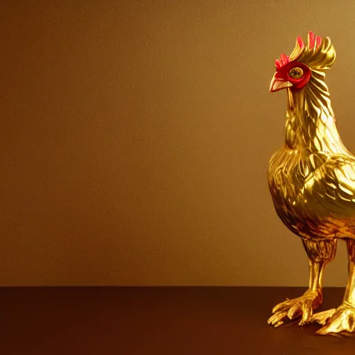 Prompt: a golden statue of a chicken, studio lighting, award-winning photograph