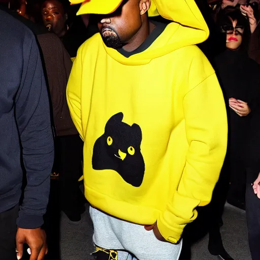 Prompt: kanye west in a yellow pikachu hoody