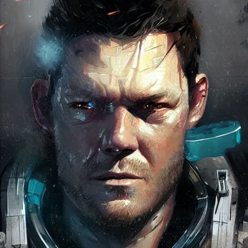 Prompt: portrait of sam worthington by greg rutkowski as a character from dead space