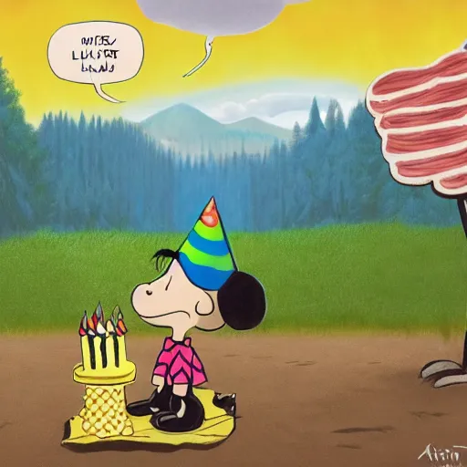 Prompt: ultra detailed matte painting of the worst birthday ever : 2, charles schulz and rhads, featured on artstation