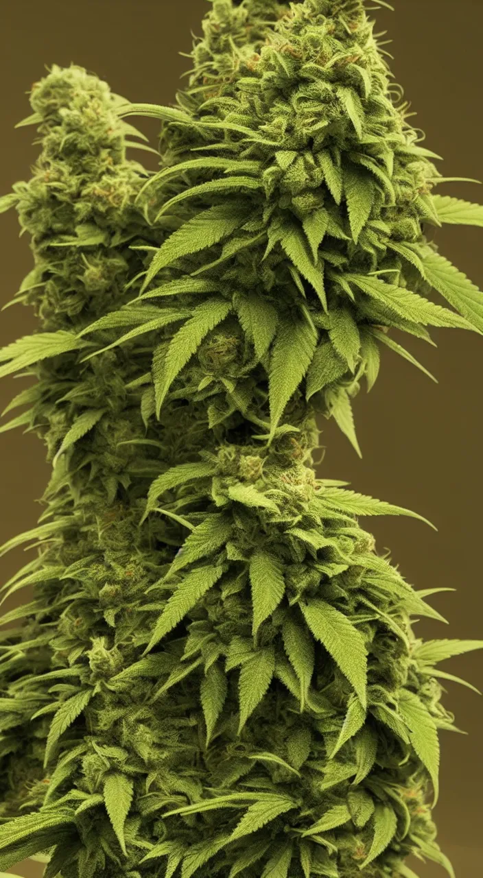 Image similar to very funny cannabis character made from a bud similar to iamgrout, rendering in 8k, photorealistic, with high detail, rendering with octane illumination + ray tracing, very clear, ultra-precise, focused, realistic