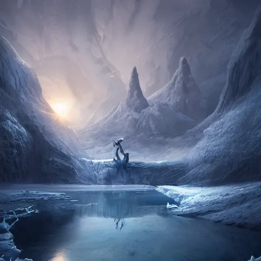 Prompt: a frozen lake with a monster trapped under the ice, dramatic lighting, cinematic, establishing shot, extremely high detail, photo realistic, cinematic lighting, post processed, concept art, artstation, matte painting, style by eddie mendoza, raphael lacoste, alex ross