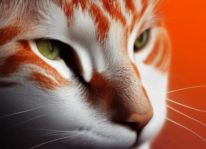 Prompt: closeup profile shot of an orange/white tabby cat, city lights, dramatic lighting, cinematic, high contrast, octane render, cgsociety, artstation, 4k