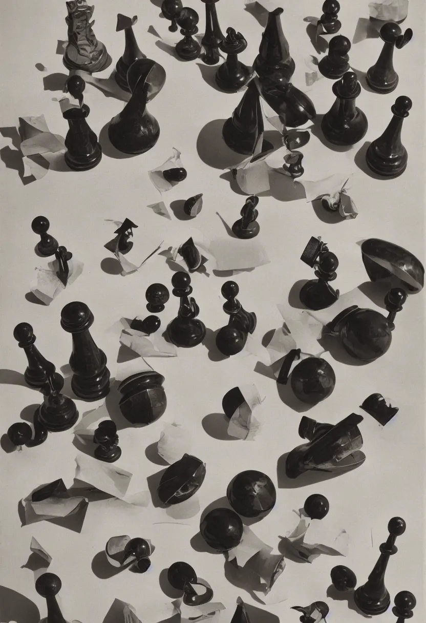 Prompt: research notes of a futuristic readymade object by Marcel Duchamp, chess pieces, flowchart, film stock by Irving Penn and Edward Weston