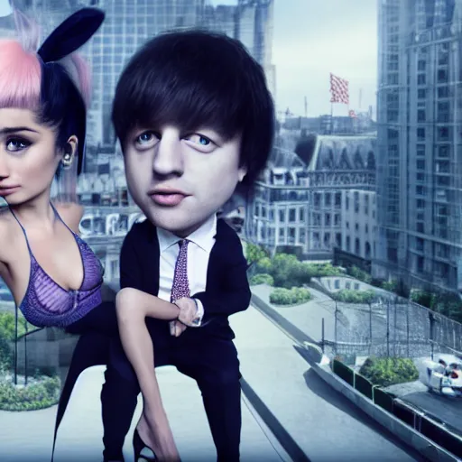 Prompt: Boris Johnson with Ariana grande body, realistic artstyle, wide shot, dramatic lighting, octane render, hyperrealistic, high quality, highly detailed, HD, beautiful, cinematic, 8k, unreal engine, facial accuracy, symmetrical