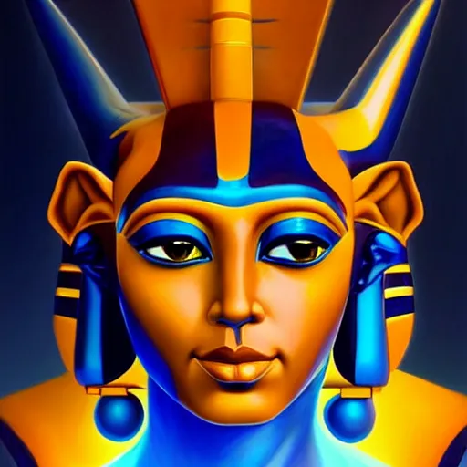 Prompt: stunning painting of futuristic avatar sphinx with x shape by masterpiece, concept art, character art, mythologic, ultra detailed face, body, eyes, alive, epic, ultimate, cinematic, sharp focus, centered, medium lighting, colorful visuality, 8 k hd artstation, high quality image