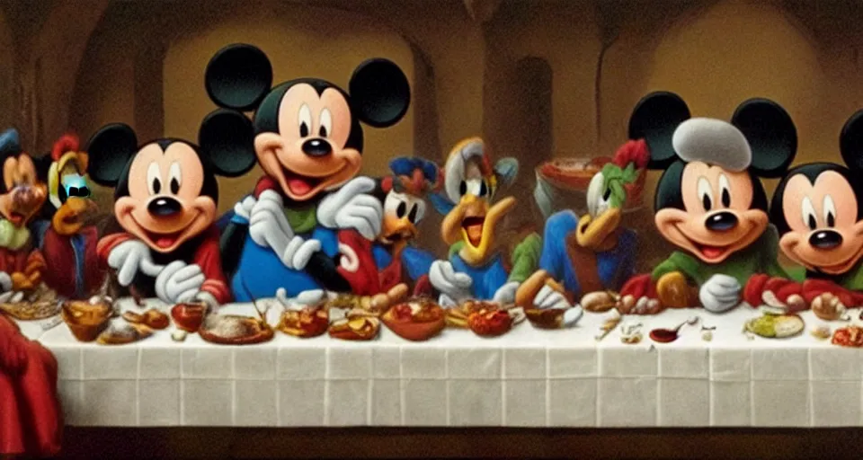 Image similar to mickey mouse at the last supper