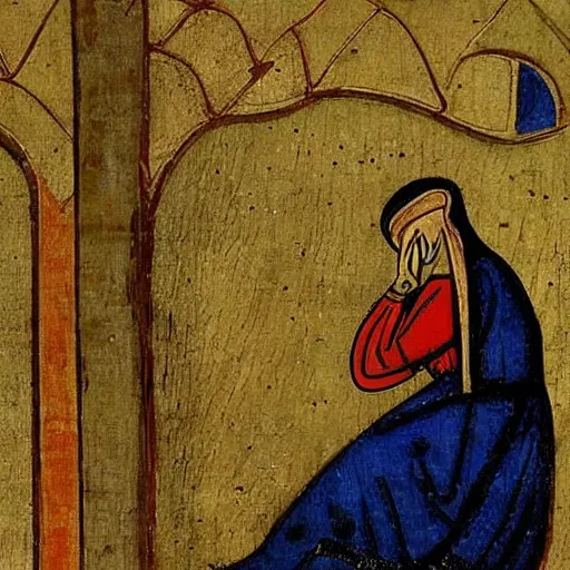 Image similar to frog watching tv, medieval painting,