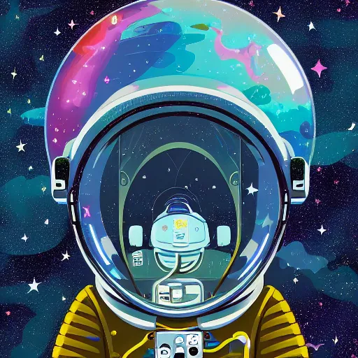 Prompt: astronaut inspired by René Laloux,Dan Mumford, stars,-n 2