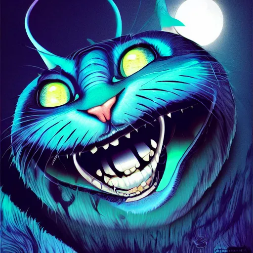 Image similar to a bluish black cheshire cat photoshop filter cutout vector, behance hd by jesper ejsing, by rhads, makoto shinkai and lois van baarle, ilya kuvshinov global illumination