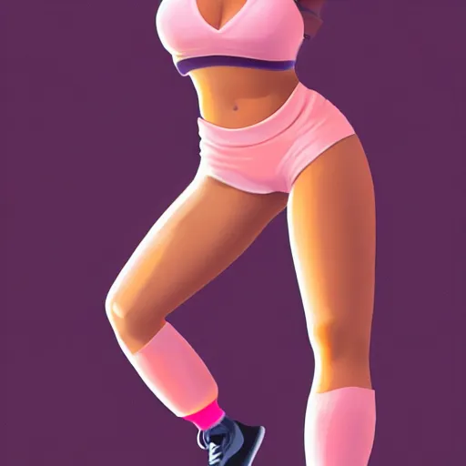Prompt: live action princess peach in tight sports bra and sweatpants. Digital Art, trending on artstation, 4k, concept art