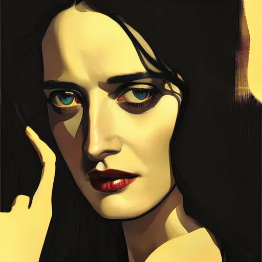 Prompt: Close-up portrait of Eva Green, Joshua Middleton artwork, dramatic backlighting, golden hour, autochrome, high contrast, highly detailed, sharp focus, digital painting, concept art, illustration, cyberpunk, solarpunk, trending on artstation, art by Phil Noto and Alex Toth, composition by alphonse mucha