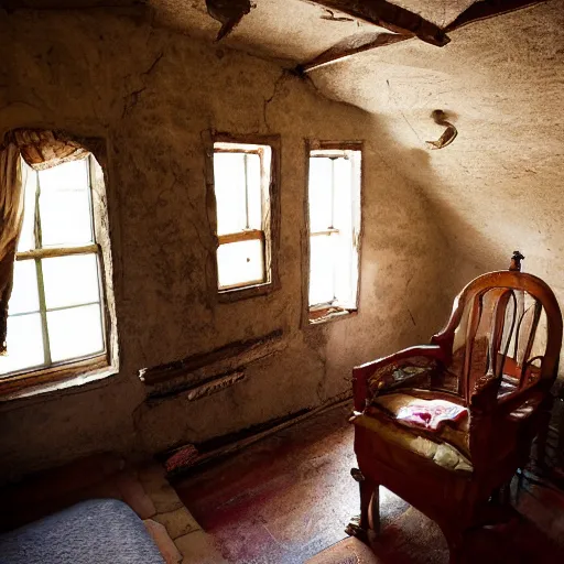 Prompt: secret room upstairs above the family room, behind the wall, comforting and familiar, archaic yet alive, only visited during dreams,