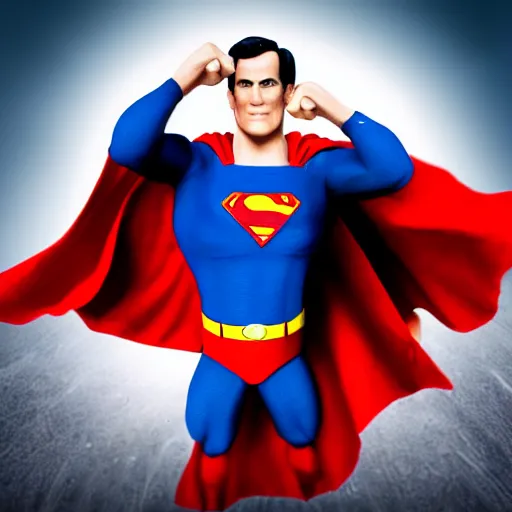 Image similar to photo of superman with the face of benjamin netanyahu, professional photography, studio lighting