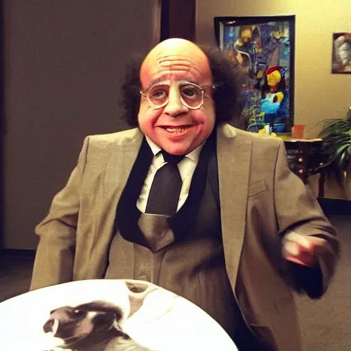 Image similar to danny devito dressed up in costume as the wolverine