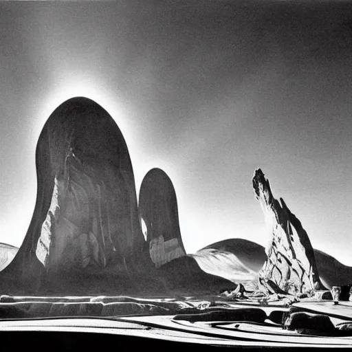 Image similar to a black and white sci - fi landscape by anselm adams