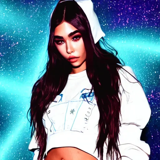 Image similar to madison beer a an intergalactic popstar dancing on a planet, render, blender render, unity render, 4 k wallpaper, art station trending, artstation 4 k coherent, coherent, 4 k, detailed, hyperdetailed, artifact - free, completely coherent, sharp, madison beer