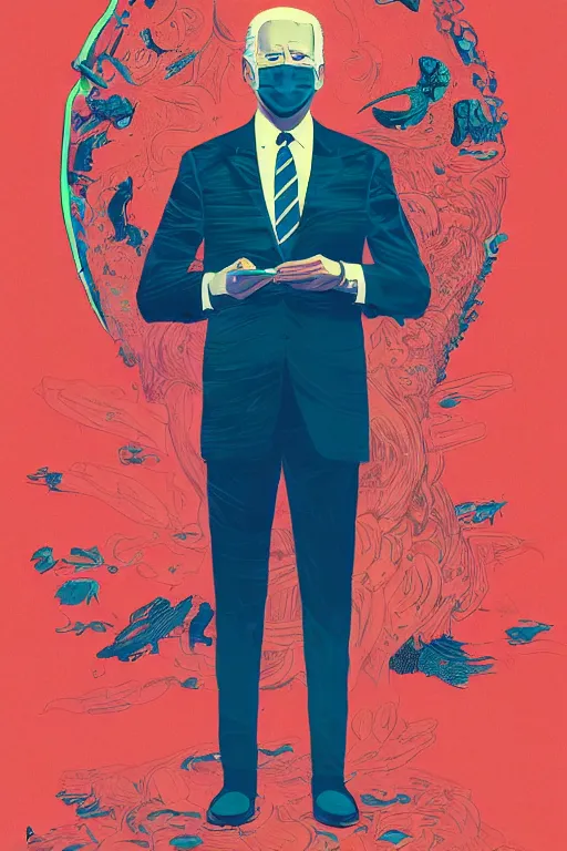 Prompt: portrait of joe biden standing, artstation winner by victo ngai, kilian eng and by jake parker vibrant colors, winning - award masterpiece, fantastically gaudy, aesthetic octane render, 8 k hd resolution