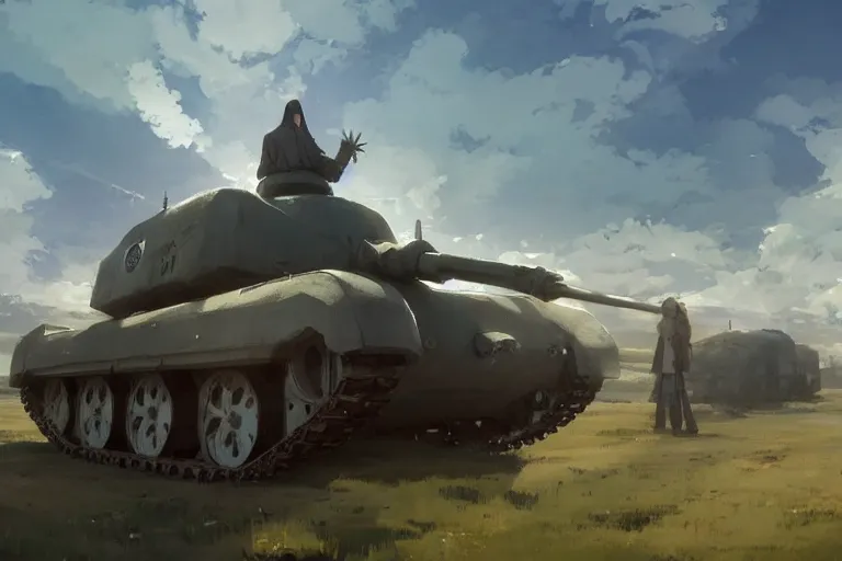 Image similar to concept art of a huge church mounted on a tank aka churchtank in an open field, key visual, ambient lighting, highly detailed, digital painting, artstation, concept art, sharp focus, by makoto shinkai and akihiko yoshida and greg manchess