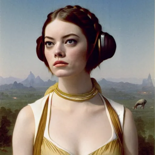 Prompt: emma stone as princess leia in star wars, by william bouguereau